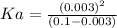 Ka=\frac{(0.003)^2}{(0.1-0.003)}
