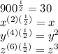 900^{\frac{1}{2}}=30\\x^{(2)(\frac{1}{2})}=x\\y^{(4)(\frac{1}{2})}=y^{2}\\z^{(6)(\frac{1}{2})}=z^{3}