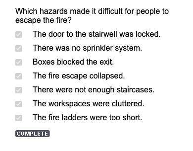 Which hazards made it difficult for people to escape the fire?