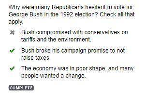 Why were many republicans hesitant to vote for george bush in the 1992 election?  check all that app