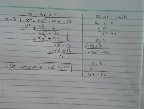 Long division x^3 - 6x^2 + 13x -12 over x - 3