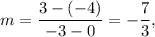 m=\dfrac{3-(-4)}{-3-0}=-\dfrac{7}{3},
