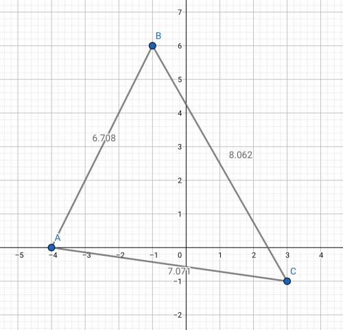 Question 2 unsaved triangle abc has vertices at (-4,0), (-1,6) and (3,-1). what is the perimeter of