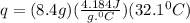 q=(8.4g)(\frac{4.184J}{g.^0C})(32.1^0C)