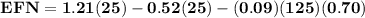 \mathbf{EFN = 1.21(25) - 0.52(25) - (0.09)(125)(0.70)}