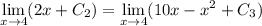 \displaystyle\lim_{x\to4}(2x+C_2)=\lim_{x\to4}(10x-x^2+C_3)