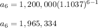a_{6}=1,200,000(1.1037)^{6-1}\\\\ a_{6}=1,965,334