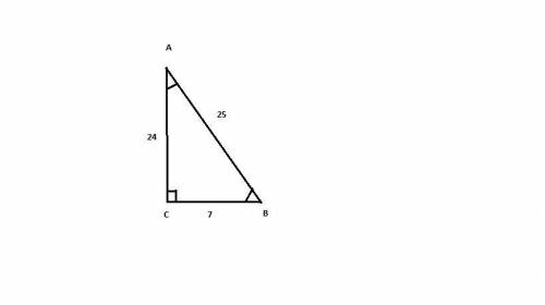 Aright triangle has side lengths ac = 7 inches, bc = 24 inches, and ab = 25 inches. what are the mea