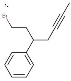Draw the structural formula for 1 bromo 3 phenyl 5 heptyne
