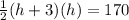 \frac{1}{2} (h + 3) (h) = 170