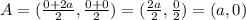 A=(\frac{0+2a}{2},\frac{0+0}{2})=(\frac{2a}{2},\frac{0}{2})=(a,0)