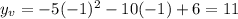 y_v=-5(-1)^2-10(-1)+6=11