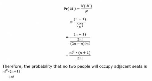 If n people are seated in a random manner in a row containing 2n seats, what is the probability that