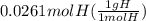 0.0261molH(\frac{1gH}{1molH})