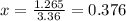 x=\frac{1.265}{3.36}=0.376