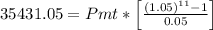 35431.05= Pmt * \left [\frac{(1.05)^{11} -1}{0.05}\right ]