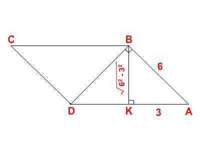 Given:  abcd ∥gram, bk ⊥ ad , ab ⊥ bd ab=6, ak=3 find:  m∠a, bk, aabcd