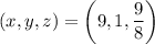 (x,y,z)=\left(9,1,\dfrac98\right)