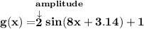 \bf g(x)=\stackrel{amplitude~\hfill }{\stackrel{\downarrow }{2}sin(8x+3.14)+1}