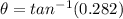 \theta = tan^{-1}(0.282)