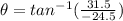 \theta=tan^{-1}(\frac{31.5}{-24.5})