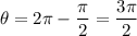 \theta=2\pi-\dfrac{\pi}{2}=\dfrac{3\pi}{2}