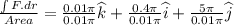 \frac{\int F.dr}{Area}=\frac{0.01\pi}{0.01\pi}\widehat{k}+\frac{0.4\pi}{0.01\pi}\widehat{i}+\frac{5 \pi}{0.01\pi}\widehat{j}