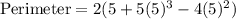 \text{Perimeter}=2(5+5(5)^3-4(5)^2)