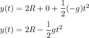y(t) = 2R + 0 +\dfrac{1}{2}(-g)t^2\\\\y(t) = 2R  -\dfrac{1}{2}gt^2
