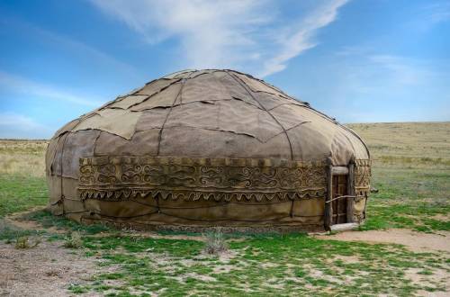This photo shows a tent-like home carried by the mongols from place to place.