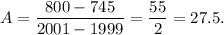A=\dfrac{800-745}{2001-1999}=\dfrac{55}{2}=27.5.