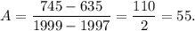 A=\dfrac{745-635}{1999-1997}=\dfrac{110}{2}=55.