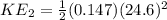 KE_2 = \frac{1}{2}(0.147)(24.6)^2