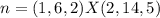 n=(1,6,2)X(2,14,5)