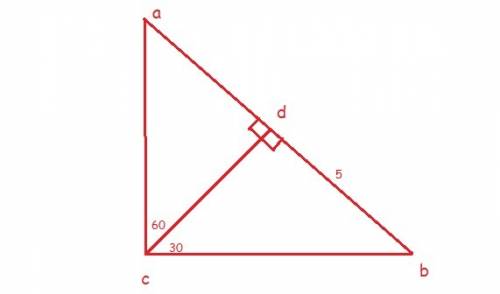 In triangle abc, m of acb = 90, cd is perpendicular to ab , m of acd is 60. and bd is 5 cm. find ad