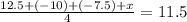 \frac{12.5+(-10)+(-7.5)+x}{4}=11.5