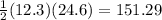 \frac{1}{2}(12.3)(24.6) = 151.29