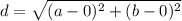 d=\sqrt{(a-0)^2+(b-0)^2}