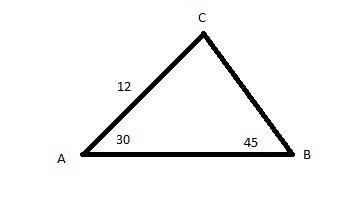 In triangle abc, ac=12, the measure of angle a = 30\deg, and the measure of angle b = 45\deg. find t