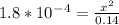 1.8*10^-^4=\frac{x^2}{0.14}