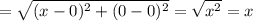 = \sqrt{(x-0)^2 +(0-0)^2}= \sqrt{x^2}= x