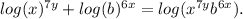 log(x)^{7y}+log(b)^{6x}=log(x^{7y}b^{6x}).