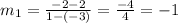 m_{1} = \frac{-2-2}{1-(-3)} = \frac{-4}{4} = -1