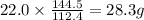 22.0 \times \frac{144.5}{112.4} = 28.3 g