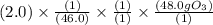 (2.0 )\times \frac{(1)}{(46.0 )}\times \frac{(1)}{(1)}\times \frac{(48.0 g O_{3})}{(1)}