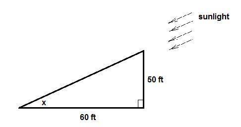 Atree that is 50 feet tall casts a shadow that is 60 feet long. find the angle of elevation to the n