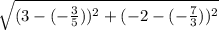 \sqrt{(3-(-\frac{3}{5}))^2+(-2-(-\frac{7}{3}))^2}