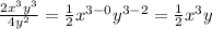 \frac{2x^3y^3}{4y^2}=\frac{1}{2}x^{3-0}y^{3-2}=\frac{1}{2}x^3y