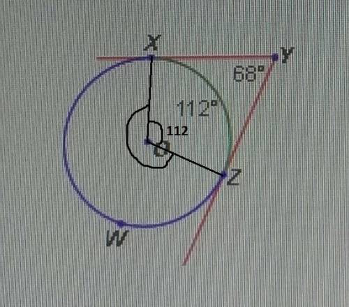In the diagram below xy and yz are tangent to o what is the measure of xwz