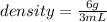 density=\frac{6g}{3mL}